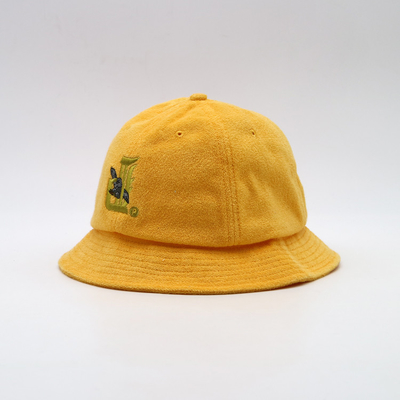 Sombrero amarillo de la pesca del algodón del bordado del sombrero unisex plano del cubo