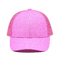 Sombrero adulto 100% del camionero de Front Panels Precurved Bill Pink del brillo del poliéster del casquillo del camionero de BSCI