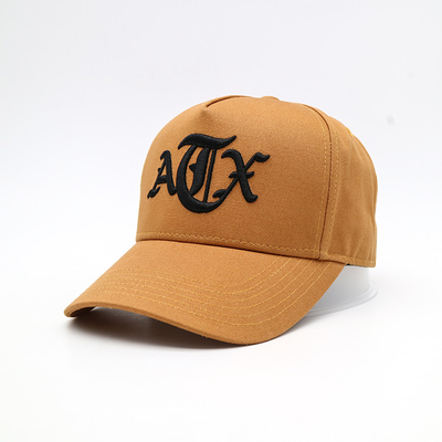 3D bordó el sombrero construido la tela cruzada de algodón de Brown amarillo de la gorra de béisbol del modelo de la letra 100%