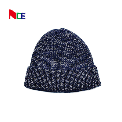 calientes suaves del cráneo del punto de Beanie Hat Men Reflective Yarn del invierno de los 60cm pliegan el puño Beanie Caps diario