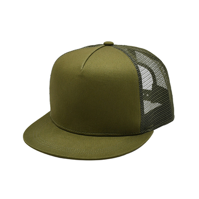 Camufle el sombrero plano del camionero del borde del borde de los 6 paneles del verde plano de Mesh Cap Custom Logo Army
