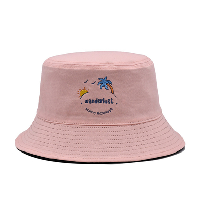 La actividad de encargo echada a un lado doble del logotipo del viaje del sombrero del cubo bordó el sombrero del lavabo de la protección solar de la sombrilla