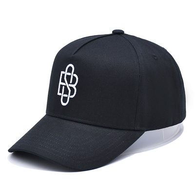 Capullo de béisbol de 5 paneles personalizado de algodón Twill Deportes Sombrero de papá negro Logotipo de bordado 3D