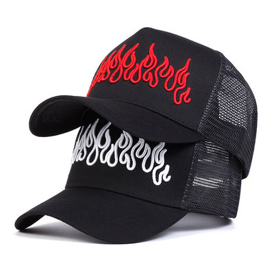 Flame Street Style sombrero ajustable de hip hop bordado Snapback curva borde de camión malla gorra deportiva