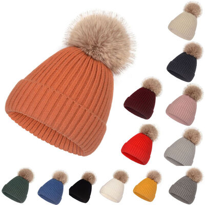 Sombreros de invierno de punto cálido para mujeres con sombreros de cuello estriados casuales y sólidos gorros sombreros de esquí niños gorro de peluche con gorra
