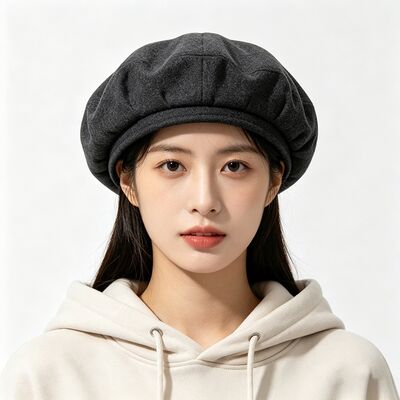 Boina clásica de color gris oscuro con boina acolchada de fieltro, tejido de mezcla de lana para mayor comodidad y durabilidad, cómodo sombrero diario para uso diario