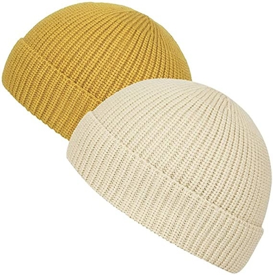 El llano de acrílico amarillo hace punto el tamaño adulto de Beanie Hats With Short Brim