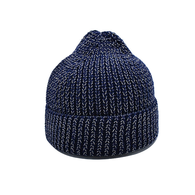 calientes suaves del cráneo del punto de Beanie Hat Men Reflective Yarn del invierno de los 60cm pliegan el puño Beanie Caps diario