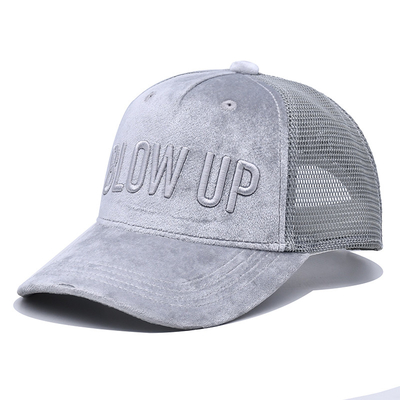 5 sombrero del camionero de Mesh Trucker Caps Custom Suede del ante del bordado del panel 3D