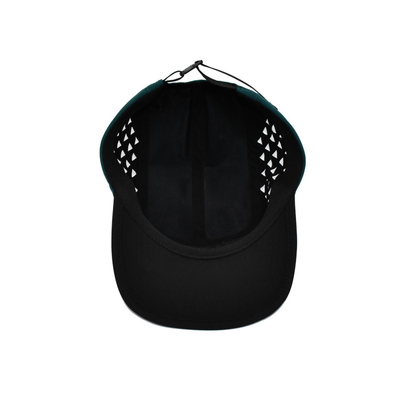 Sombrero de campista de 5 paneles personalizado con etiqueta tejida con logotipo Panel de corte por láser Ects