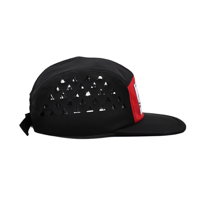 Sombrero de campista de 5 paneles personalizado con etiqueta tejida con logotipo Panel de corte por láser Ects
