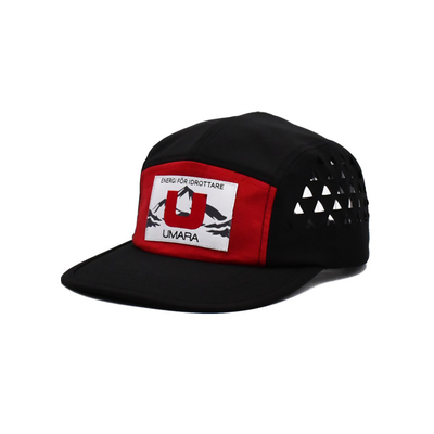Sombrero de campista de 5 paneles personalizado con etiqueta tejida con logotipo Panel de corte por láser Ects