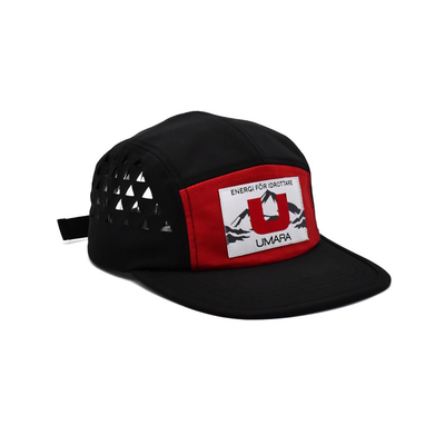 Sombrero de campista de 5 paneles personalizado con etiqueta tejida con logotipo Panel de corte por láser Ects