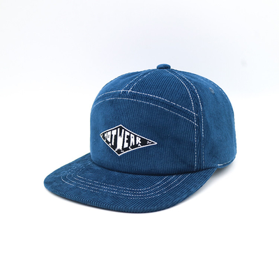 BSCI Custom Hombres de alta calidad 7 Panel Corduroy bordado con bordado de borde plano Parche Logotipo Deportivo Béisbol Snapback Cap