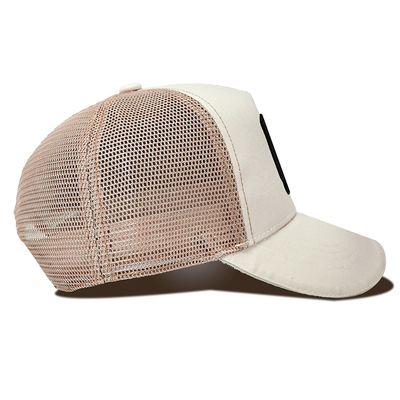 Envase mayorista de malla de algodón personalizado con tapa de camión 5 paneles Impresión a medida Parche bordado visor de sándwich Sombrero de camión de algodón