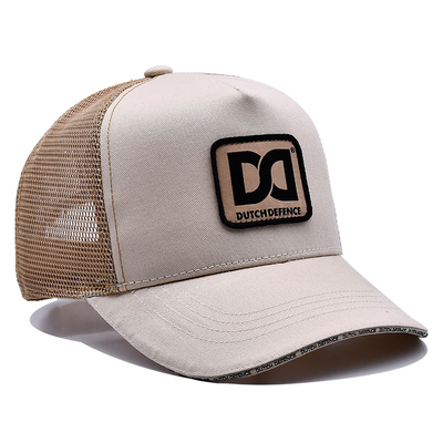 Envase mayorista de malla de algodón personalizado con tapa de camión 5 paneles Impresión a medida Parche bordado visor de sándwich Sombrero de camión de algodón