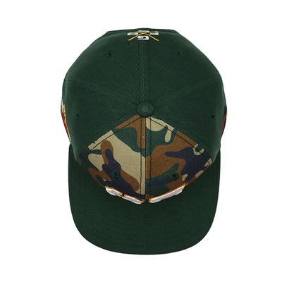 Sombreros Snapback de plástico transpirable con borde plano estructurado y logotipo bordado personalizado color camuflado