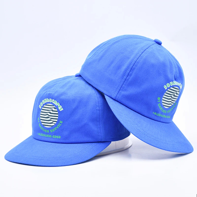 Sombreros de alta calidad, grabados a medida, de color azul, sin estructura, de 5 paneles, con bordes planos, para el exterior. Sombreros blandos de hip hop para hombres.