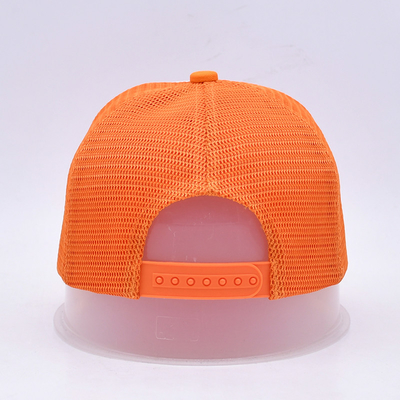 Unisex 5 Panel Trucker Cap Personalizado 3d bordado borde curvo satinado alineado sombreros azules de malla naranja