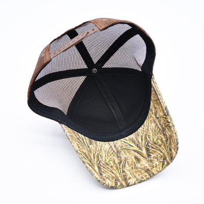 Diseño de moda con borde curvo Sport 6 Panel Trucker Mesh Hat Custom 3d bordado Camo Trucker Cap