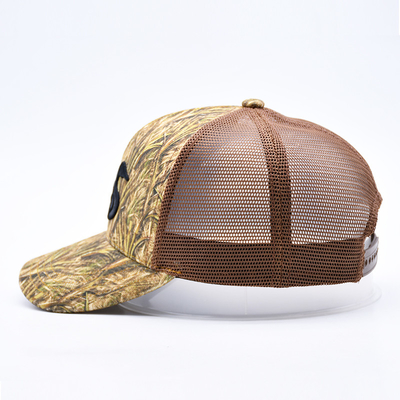 Diseño de moda con borde curvo Sport 6 Panel Trucker Mesh Hat Custom 3d bordado Camo Trucker Cap