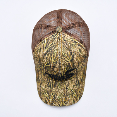 Diseño de moda con borde curvo Sport 6 Panel Trucker Mesh Hat Custom 3d bordado Camo Trucker Cap