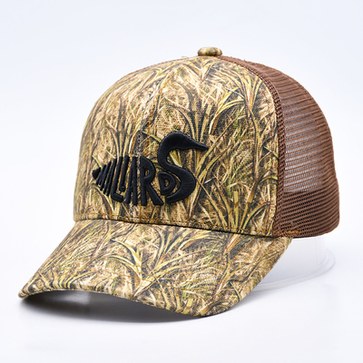 Diseño de moda con borde curvo Sport 6 Panel Trucker Mesh Hat Custom 3d bordado Camo Trucker Cap