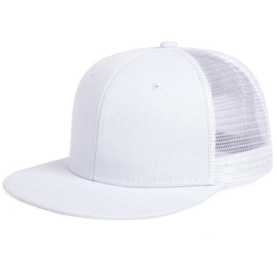 Sombrero de camión de 6 paneles en blanco y de malla plana
