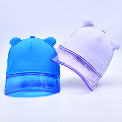 Fábrica de sombreros OEM mayorista de alta calidad 5 paneles niños gorra de béisbol personalizado transparente sombreros de béisbol de PVC de borde infantil
