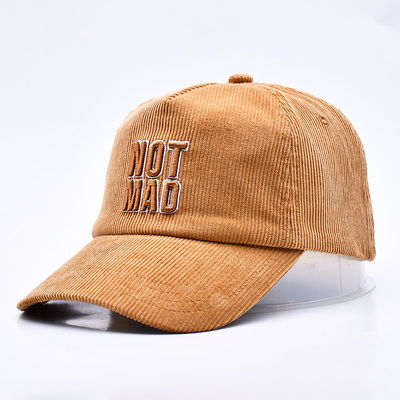 3d de bordado estructurado de costumbre Corduroy Gorras Béisbol de la gorra al por mayor 5 Panel ajustable Snapback Béisbol de la gorra