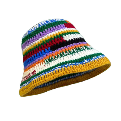 Sombreros de crochet personalizados de color otoño invierno hechos a mano con rayas de punto versátiles Sombreros de cubo de crochet gruesos sombrero de mujer pescador