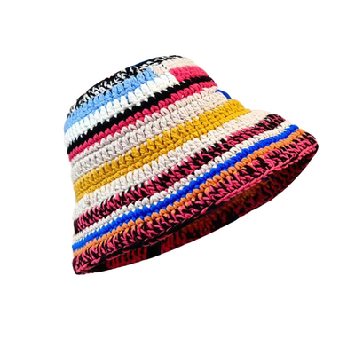 Sombreros de crochet personalizados de color otoño invierno hechos a mano con rayas de punto versátiles Sombreros de cubo de crochet gruesos sombrero de mujer pescador