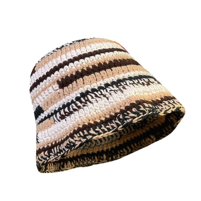 Sombreros de crochet personalizados de color otoño invierno hechos a mano con rayas de punto versátiles Sombreros de cubo de crochet gruesos sombrero de mujer pescador