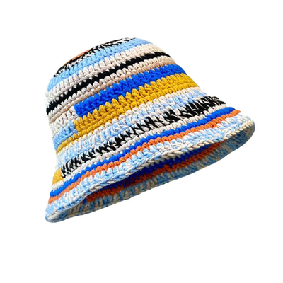 Sombreros de crochet personalizados de color otoño invierno hechos a mano con rayas de punto versátiles Sombreros de cubo de crochet gruesos sombrero de mujer pescador