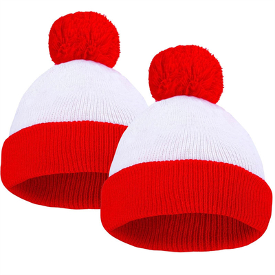 Halloween Beanie sombrero rayado rojo y blanco Tricotado Pom Pom Cuff Cap para mujeres hombres Accesorios de fiesta de Navidad