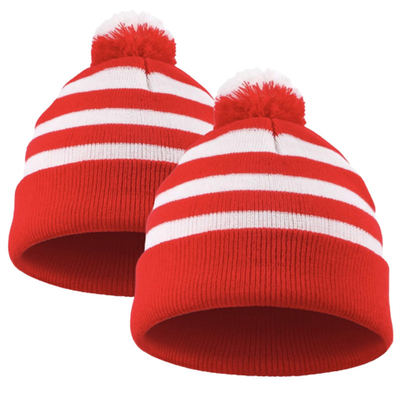 Halloween Beanie sombrero rayado rojo y blanco Tricotado Pom Pom Cuff Cap para mujeres hombres Accesorios de fiesta de Navidad