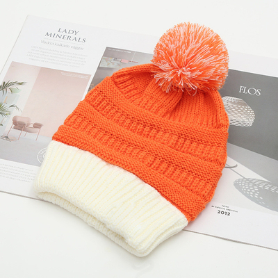 Sombrero de Invierno de Otoño que coincide con los gorros de punto Skully Moderno Caliente con Pompom Piel Pom Pom Pom Para Mujeres Gorro de moda de doble color