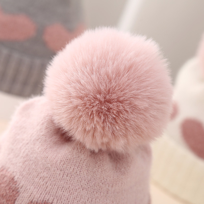 2024 Nuevo Otoño Invierno Bebé Sombreros Tricotados Niñas Acrílico Bilayer Caliente Pequeño Beanie Bonito Corazón sombrero recién nacido