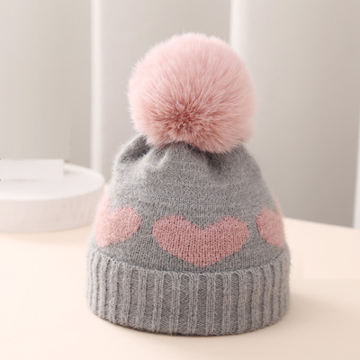 2024 Nuevo Otoño Invierno Bebé Sombreros Tricotados Niñas Acrílico Bilayer Caliente Pequeño Beanie Bonito Corazón sombrero recién nacido