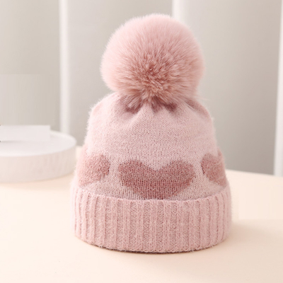 2024 Nuevo Otoño Invierno Bebé Sombreros Tricotados Niñas Acrílico Bilayer Caliente Pequeño Beanie Bonito Corazón sombrero recién nacido