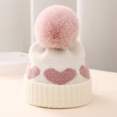 2024 Nuevo Otoño Invierno Bebé Sombreros Tricotados Niñas Acrílico Bilayer Caliente Pequeño Beanie Bonito Corazón sombrero recién nacido