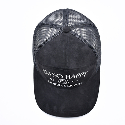 7 Panel Negro Camisa Suede Panel Sombreros de camión Sombreros de malla de alta calidad bordado de bordes personalizados Sombreros de camión de terciopelo