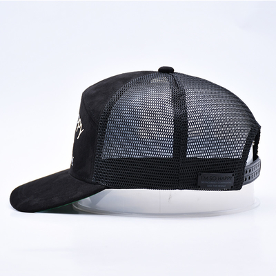 7 Panel Negro Camisa Suede Panel Sombreros de camión Sombreros de malla de alta calidad bordado de bordes personalizados Sombreros de camión de terciopelo