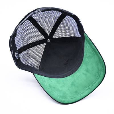 7 Panel Negro Camisa Suede Panel Sombreros de camión Sombreros de malla de alta calidad bordado de bordes personalizados Sombreros de camión de terciopelo