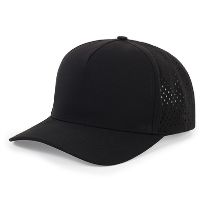Venta al por mayor 5 Panel Béisbol azul gorra de corte de láser personalizado agujero Gorras Golf impermeable poliéster sombrero deportivo