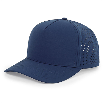 Venta al por mayor 5 Panel Béisbol azul gorra de corte de láser personalizado agujero Gorras Golf impermeable poliéster sombrero deportivo