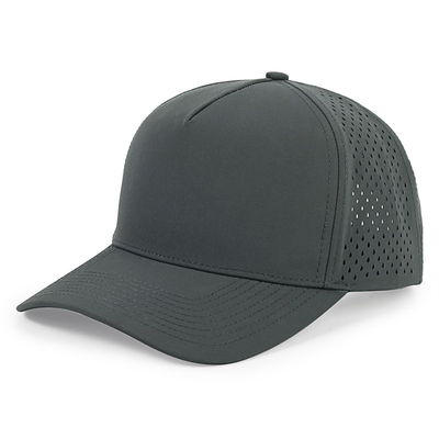 Venta al por mayor 5 Panel Béisbol azul gorra de corte de láser personalizado agujero Gorras Golf impermeable poliéster sombrero deportivo
