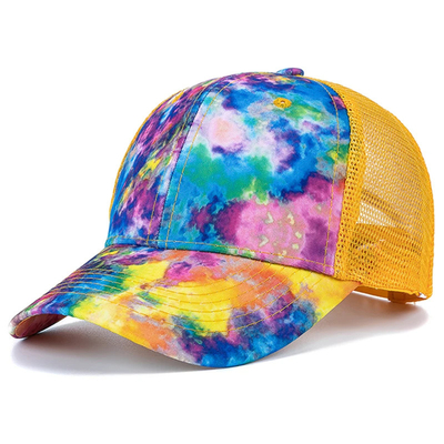 Moda personalizada Hip Hop 6 Panel Corbata Tinta Béisbol Sombrero de gorra de la corona alta Sombreros de béisbol de impresión irregular