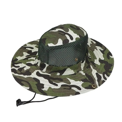 Camo exterior Camuflaje sombrero de balde de pescador con logotipo personalizado