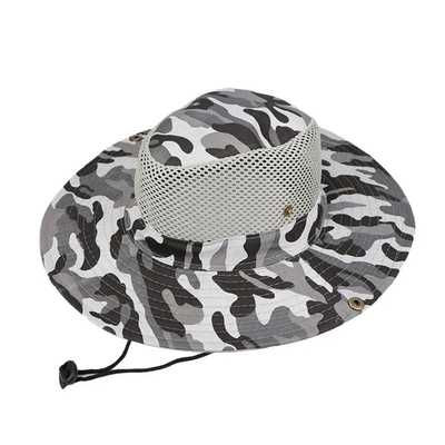 Camo exterior Camuflaje sombrero de balde de pescador con logotipo personalizado